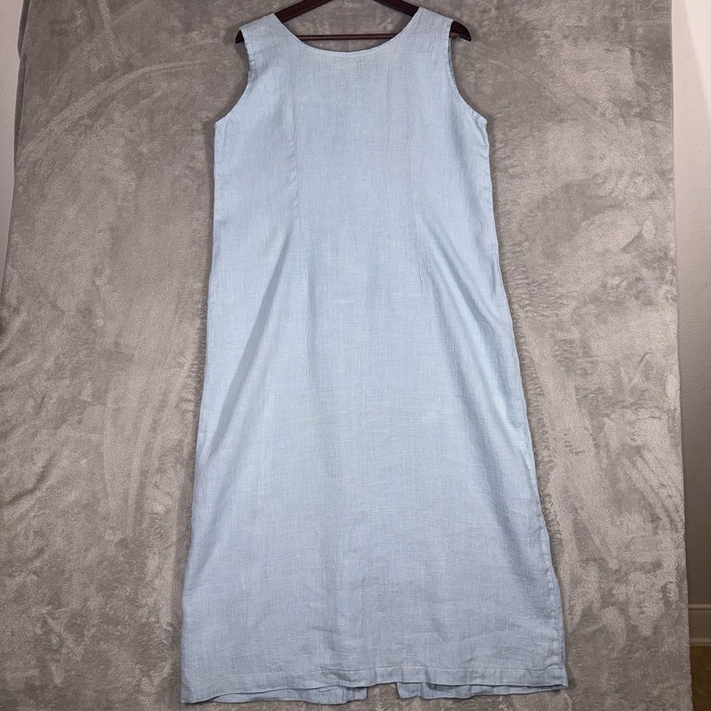 Tom Tom Maxi Dress 100% Linen Womens Large Light‎ Blue Made In USA Beachy Boho